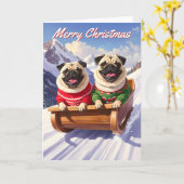 Pugs Sled Ride Kerstmis Kaart (Gele Bloem)