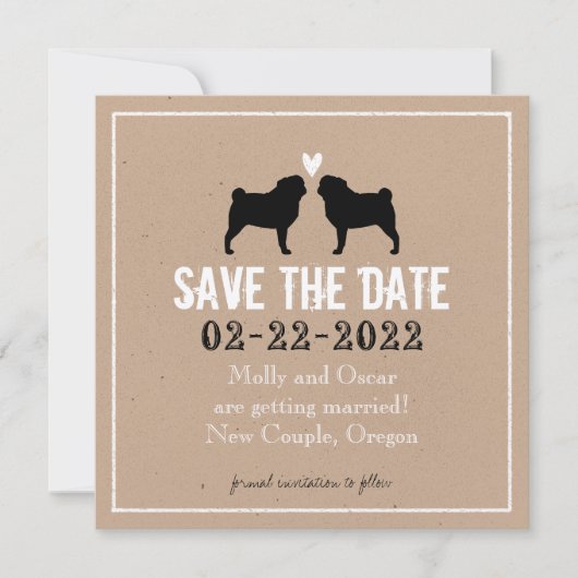 Pug's Trouwdag Bewaar de Datum Save The Date (Voorkant)
