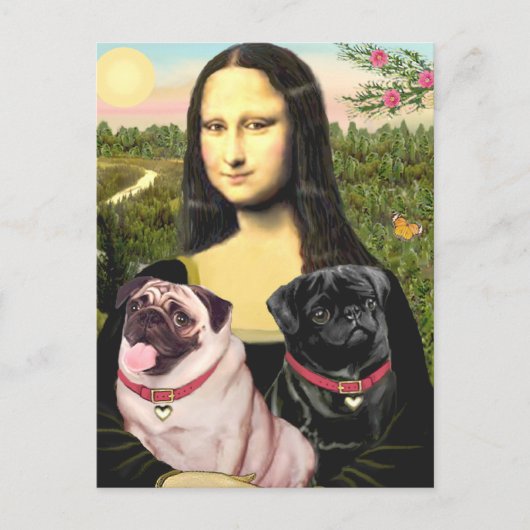 Pugs (vaal + zwart) - Mona Lisa Briefkaart (Voorkant)