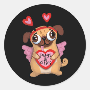 Pugs Valentijn Cupid Pug Kisses Valentijn Pug Love Ronde Sticker