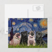 Pugs (Vier,2B,2F) - Sterrennacht Briefkaart (Voorkant / Achterkant)