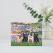 Pugs (Vier) - Lilies2 Briefkaart (Staand voorkant)