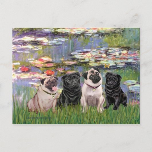 Pugs (Vier) - Lilies2 Briefkaart (Voorkant)