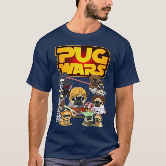 Pugs Wars - Funny Pug Dog Sci-Fi Film Parodie T-shirt (Voorkant)