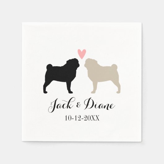 Pugs Wedding Couple met aangepast tekstpapier Napk Servet (Voorkant)