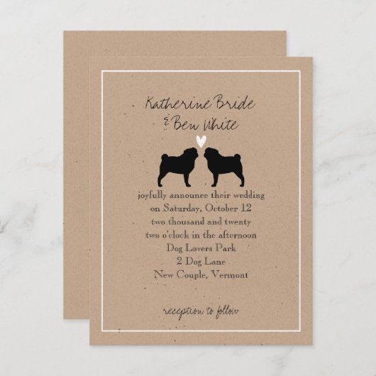 Pugs Wedding Invitation Kaart (Voorkant / Achterkant)