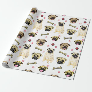 Pugs White Gift Wrap Cadeaupapier