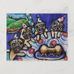 Pugs Zomer Verjaardagsfeest Briefkaart