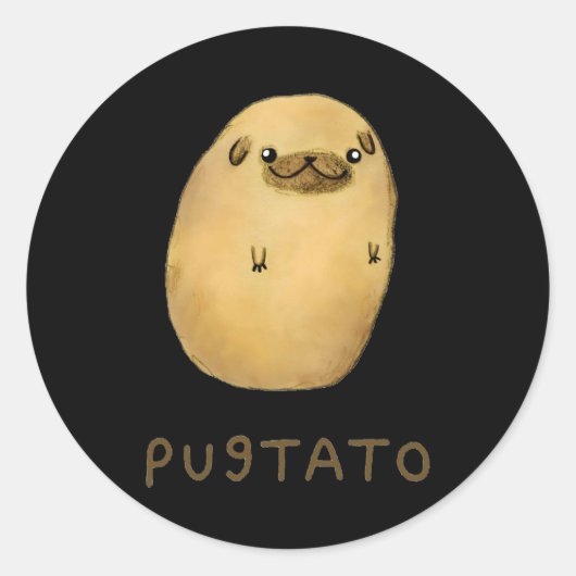 Pugtato Dog Gift Funny Cute Ronde Sticker (Voorkant)