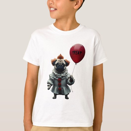 Pugwise de Clown – Grappige Halloween Pug T-shirt (Voorkant)