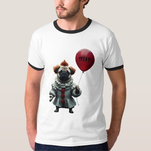 Pugwise de Clown – Grappige Halloween Pug T-shirt (Voorkant)