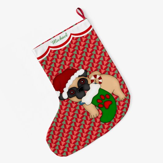 Pugypatroon gepersonaliseerd grote kerstsok (Achterkant (Hangend))