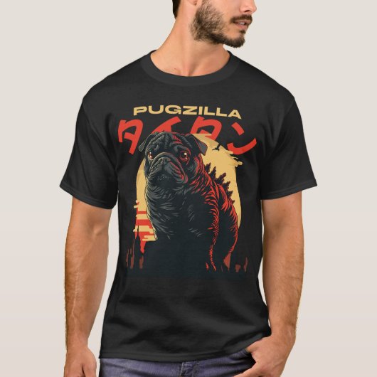 Pugzilla Japans Anime Monster Hondenkunst T-shirt (Voorkant)