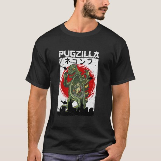 pugzilla japans zonsondergang stijl grappige pug t-shirt (Voorkant)