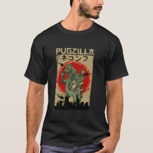  pugzilla japans zonsondergang stijl grappige pug  t-shirt