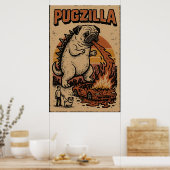 Pugzilla Poster – Cute Pug Monster Illustration (Keuken)
