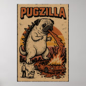 Pugzilla Poster – Cute Pug Monster Illustration (Voorkant)