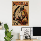 Pugzilla Poster – Illustratie van een Mopshagedis (Thuiskantoor)