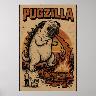 Pugzilla Poster – Illustratie van een Mopshagedis