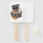 Pugzilla valt aan � Grappige monsterhond Handwaaier (Voorkant en achterkant)