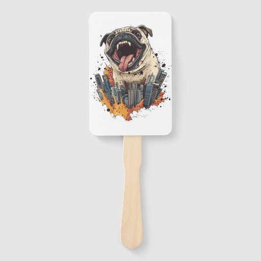 Pugzilla valt aan � Grappige monsterhond Handwaaier (Voorkant)