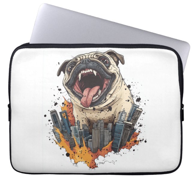 Pugzilla valt aan � Grappige monsterhond Laptop Sleeve (Voorkant)