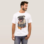 Pugzilla valt aan � Grappige monsterhond T-shirt (Voorkant volledig)