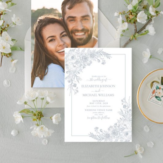 puinblauwe lijn Kunstfoto bruiloft Kaart