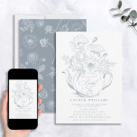 puistblauw botanische bridale theetschotel kaart<br><div class="desc">Kijk niet meer voor een moderne, -geïnspireerde bridale theeuitnodiging voor uw aanstaande gebeurtenis. Onze Dusty Blue Botanical Bridal Tea Invitation is de perfecte begeleiding om uw gasten in stijl uit te nodigen. Het IJslands poppies design met een mooie lijnstijl in een teapot-motief dusty blauw en wit - dit unieke en...</div>