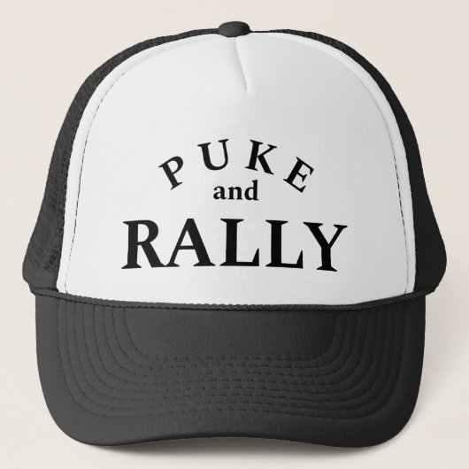 Puke en Rally Trucker Hat - Leuke en gedurfde verk Trucker Pet (Voorkant)