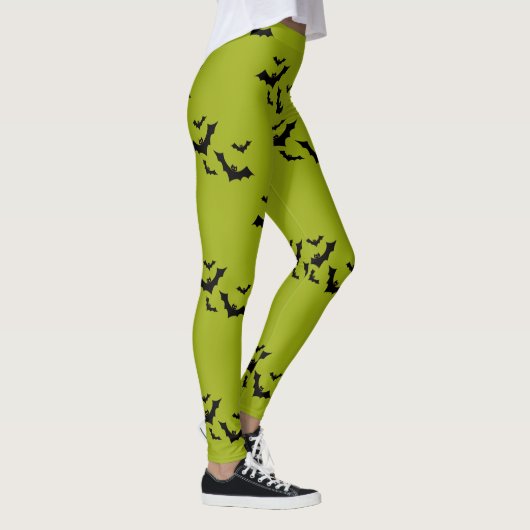 Puke groen vliegende vleermuizen Halloween Legging (Rechts)