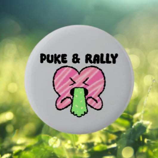 Puke & Rally Knop | Roze Hart Feesteditie Ronde Button 5,7 Cm