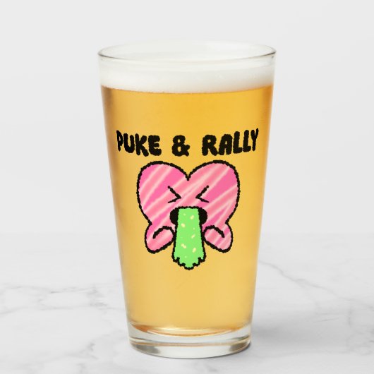 Puke & Rally Pintglas – Roze Hart Feesteditie Glas (Voorkant gevuld)