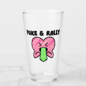 Puke & Rally Pintglas – Roze Hart Feesteditie Glas (Voorkant)