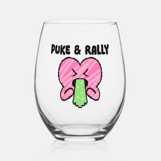 Puke & Rally Steelloze Wijn Glas – Roze Hart (Voorkant)