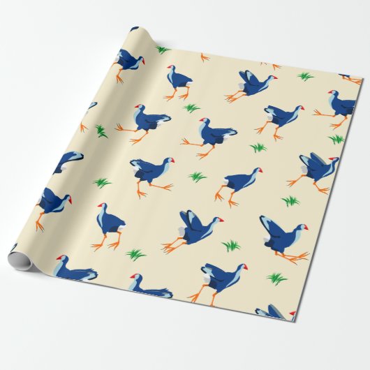 Pukeko Moeras Hen vogels Patroon Cadeaupapier (Uitgerold)