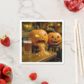 Puking Halloween Pumpkin In a Bar Servet (Insitu)