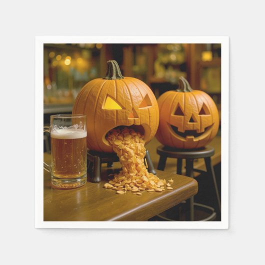Puking Halloween Pumpkin In a Bar Servet (Voorkant)