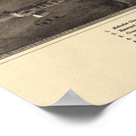 Pulaski, New York Bird's eye uitzicht 1885 Poster (Hoek)