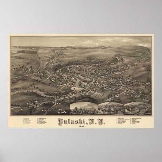 Pulaski, New York Bird's eye uitzicht 1885 Poster (Voorkant)