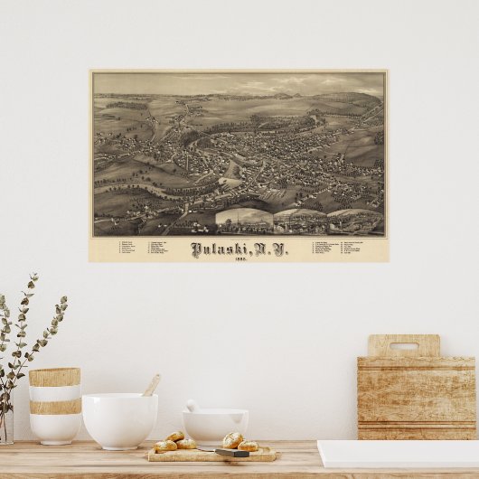 Pulaski, New York Bird's eye uitzicht 1885 Poster (Keuken)