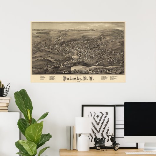 Pulaski, New York Bird's eye uitzicht 1885 Poster (Thuiskantoor)