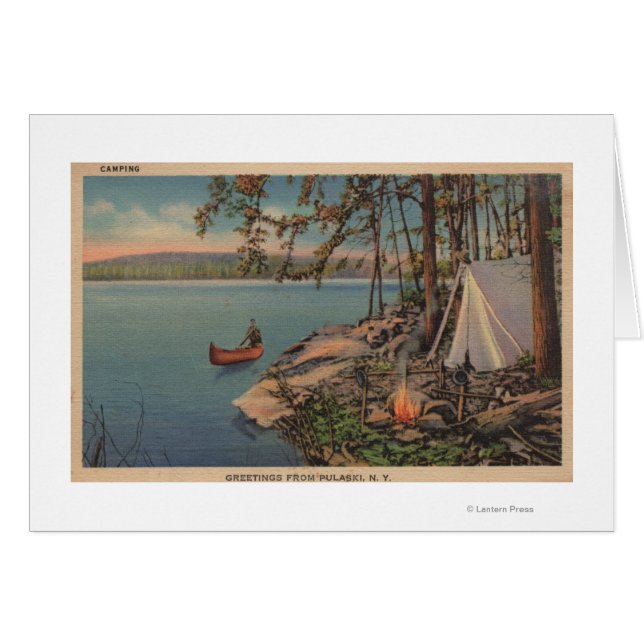 Pulaski, NY Uitzicht Canoe, Camping, Tent, Lake (Voorkant Horizontaal)
