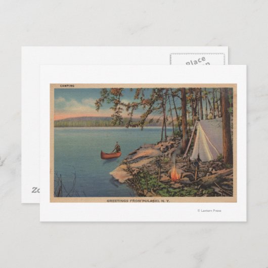 Pulaski, NY Uitzicht Canoe, Camping, Tent, Lake Briefkaart (Voorkant / Achterkant)