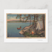 Pulaski, NY Uitzicht Canoe, Camping, Tent, Lake Briefkaart (Voorkant)