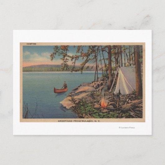 Pulaski, NY Uitzicht Canoe, Camping, Tent, Lake Briefkaart (Voorkant)