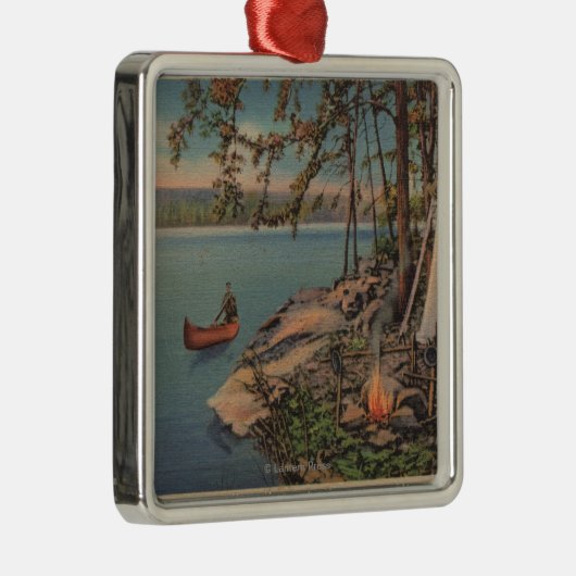 Pulaski, NY Uitzicht Canoe, Camping, Tent, Lake Metalen Ornament (Rechts)
