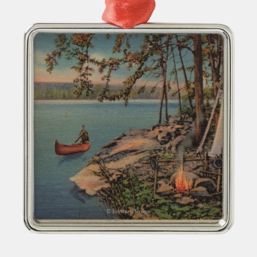 Pulaski, NY Uitzicht Canoe, Camping, Tent, Lake Metalen Ornament (Voorkant)
