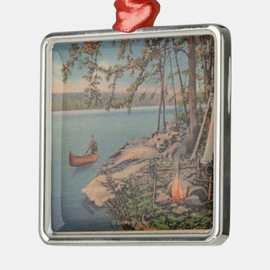 Pulaski, NY Uitzicht Canoe, Camping, Tent, Lake Metalen Ornament (Links)