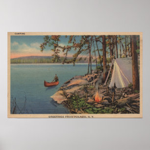 Pulaski, NY Uitzicht Canoe, Camping, Tent, Lake Poster